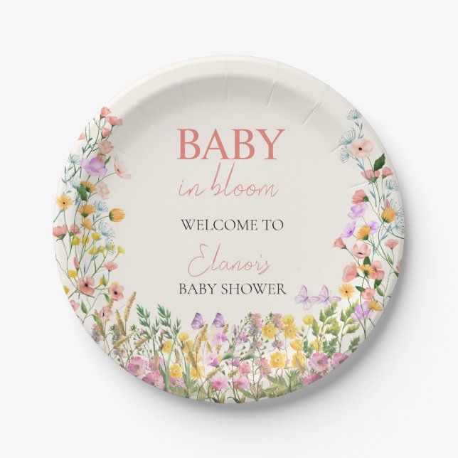 Baby in Bloom Wildflower Elegant Baby Shower Paper Plate (Front)