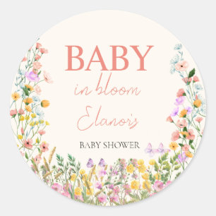Baby in Bloom Wildflower Elegant Girl Baby Shower Classic Round Sticker