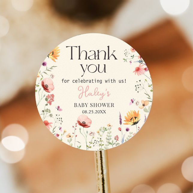 Baby In Bloom Wildflower Floral Baby Shower Classic Round Sticker (Creator Uploaded)