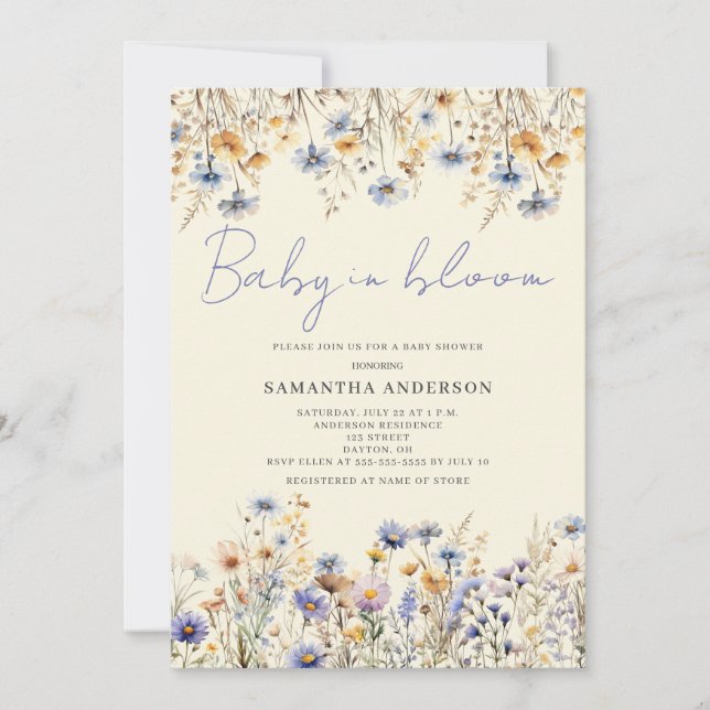Baby In Bloom Wildflower Floral Baby Shower  Invitation (Front)