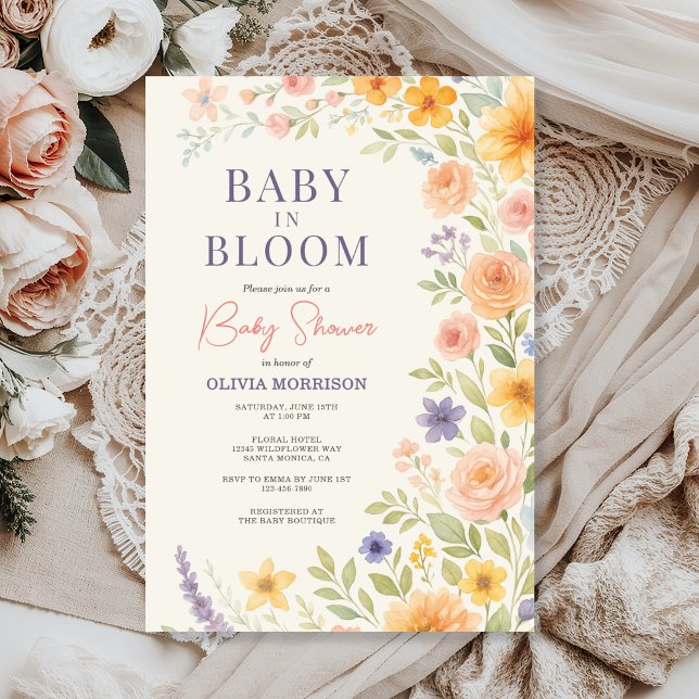 Baby In Bloom Wildflower Floral Baby Shower Invitation (Creator Uploaded)