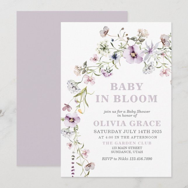 Baby in Bloom Wildflower garden Baby Shower Invitation (Front/Back)