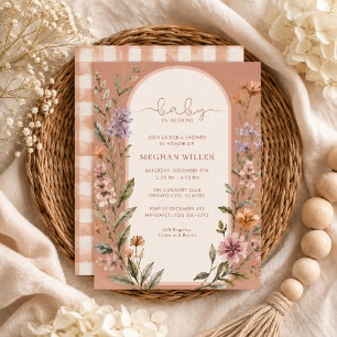 Baby in Bloom Wildflower Gingham Baby Shower Invitation