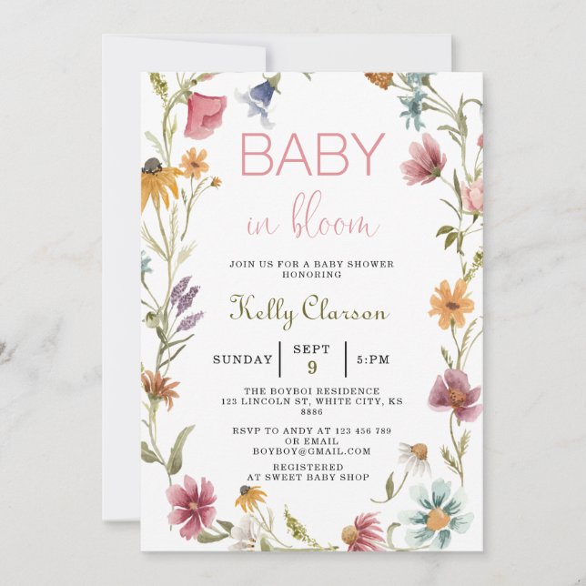 Baby In Bloom Wildflower Girl Baby Shower Invitation (Front)