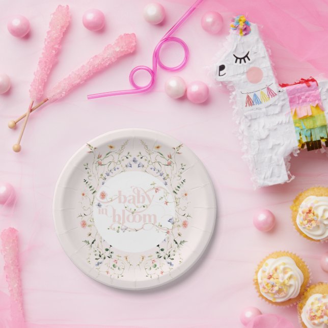 Baby in Bloom Wildflower Girl Pink Baby Shower Paper Plate (Party)
