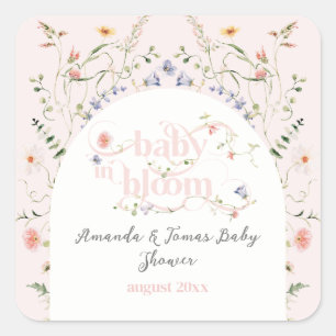 Baby in Bloom Wildflower Girl Pink Baby Shower Square Sticker