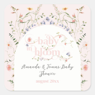 Baby in Bloom Wildflower Girl Pink Baby Shower Square Sticker