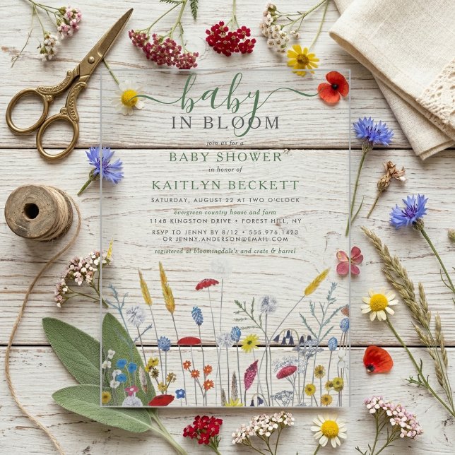 Baby in Bloom Wildflower Meadow Baby Shower Acrylic Invitations (Creator Uploaded)