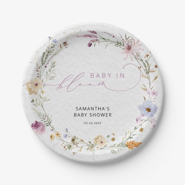 Baby in Bloom Wildflower Modern Baby Shower  Paper Plate (Front)