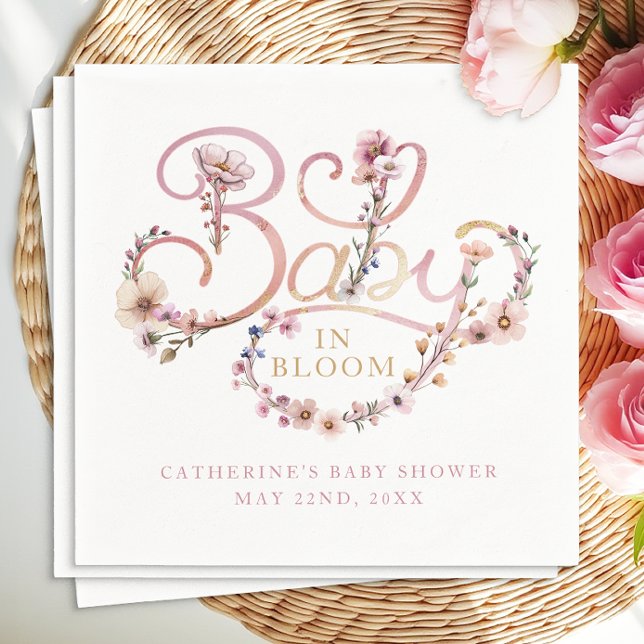 Baby in Bloom Wildflower Napkins – Dusty Pink Wate (baby shower napkins)