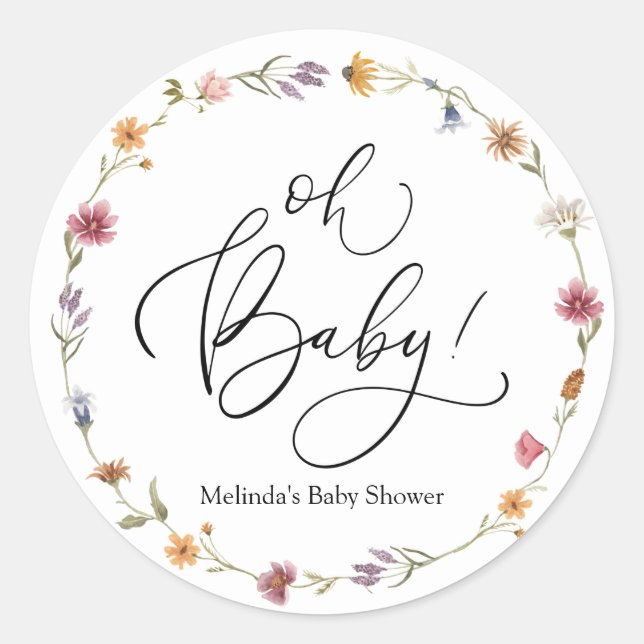Baby in Bloom Wildflower Oh Baby Favour Classic Round Sticker (Front)