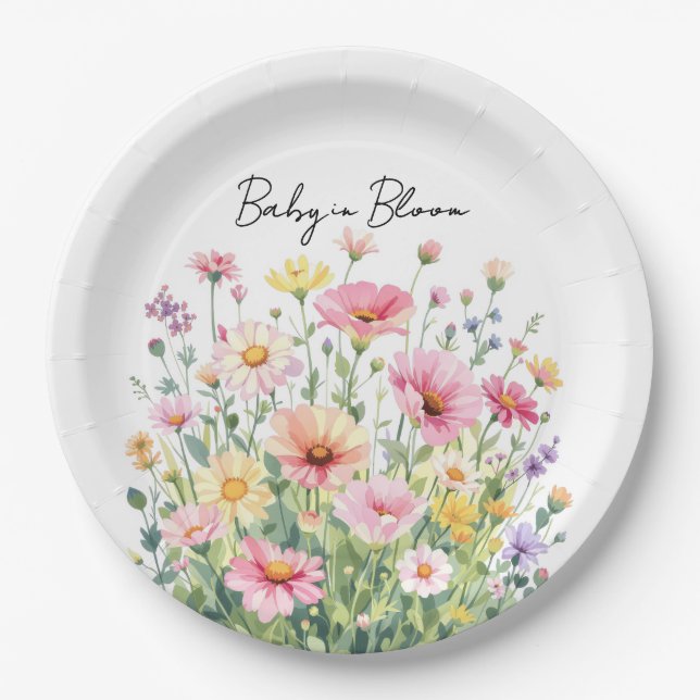 Baby in Bloom Wildflower Paper Plate (Front)