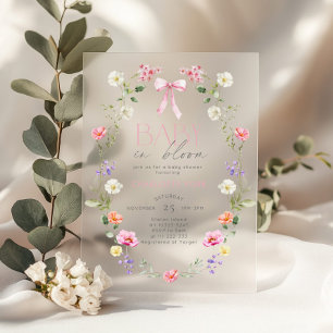 Baby in Bloom Wildflower pink Bow Baby Shower Acrylic Invitations
