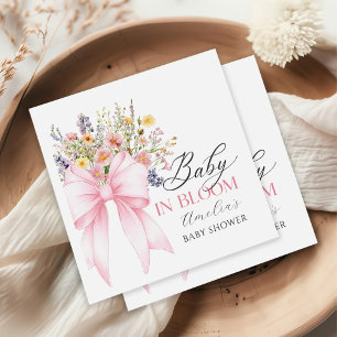 Baby In Bloom Wildflower Pink Bow Baby Shower Napkin