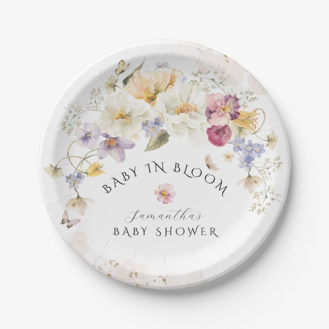 Baby in Bloom Wildflower Rustic Baby Shower Paper Plate (Front)