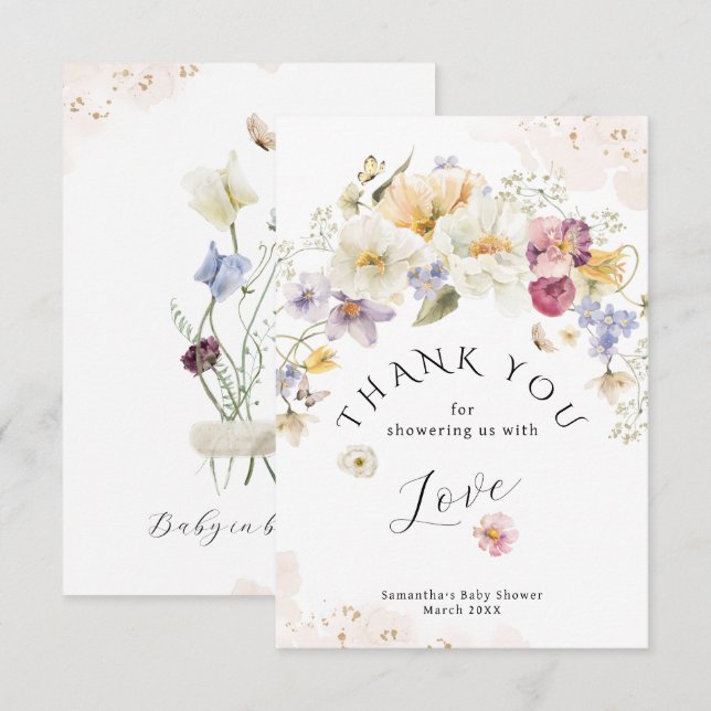 Baby in bloom Wildflower Rustic Baby Shower  Thank You Card (Front/Back)