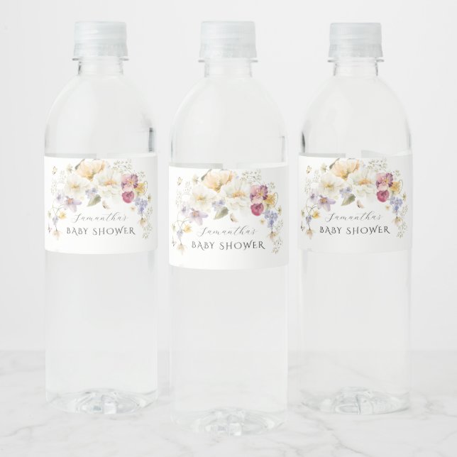 Baby in Bloom Wildflower Rustic Baby Shower Water Bottle Label (Bottles)