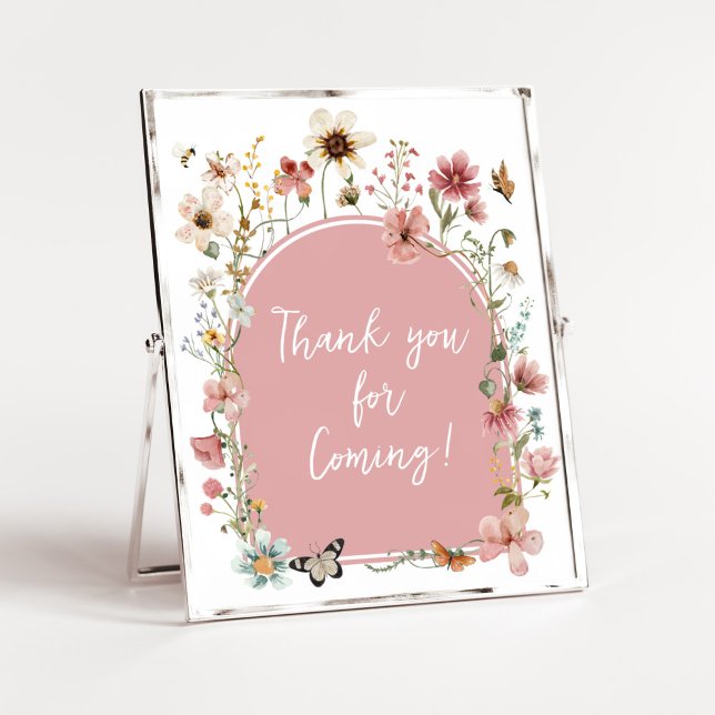 Baby in Bloom Wildflower Thank You for Coming Poster (Muted Pink Spring Flowers Baby Shower Thank You for Coming Sign)