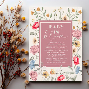 Baby in Bloom Wildflower Vintage Girl Baby Shower Invitation