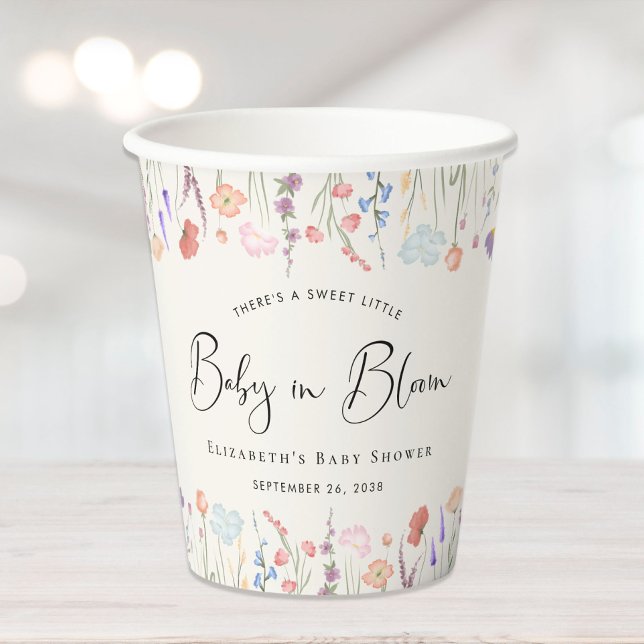 Baby in Bloom Wildflower Watercolor Baby Shower Paper Cups (Creator Uploaded)