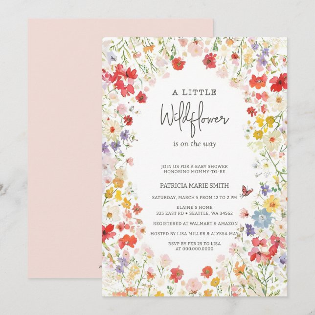 Baby in Bloom Wildflowers Baby Girl Baby Shower Invitation (Front/Back)