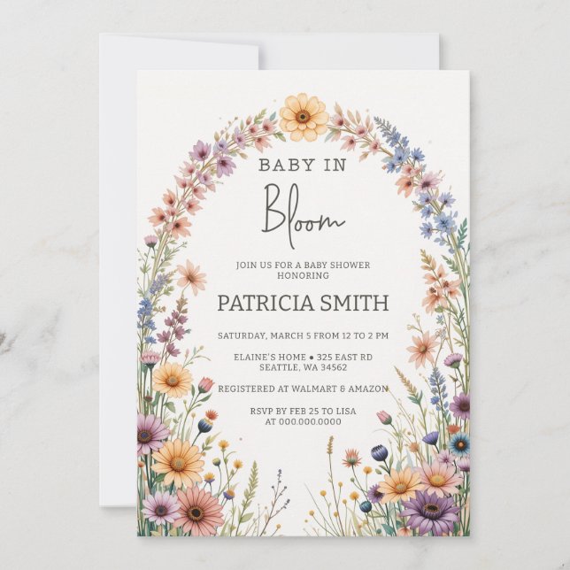 Baby in Bloom Wildflowers Baby Girl Baby Shower Invitation (Front)