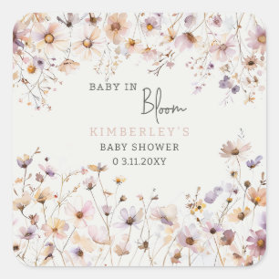 Baby in Bloom Wildflowers Baby Girl Baby Shower Square Sticker