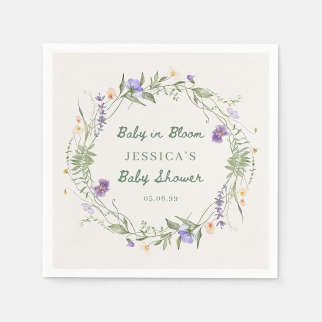 Baby in Bloom Wildflowers, Baby Shower Napkins (Front)