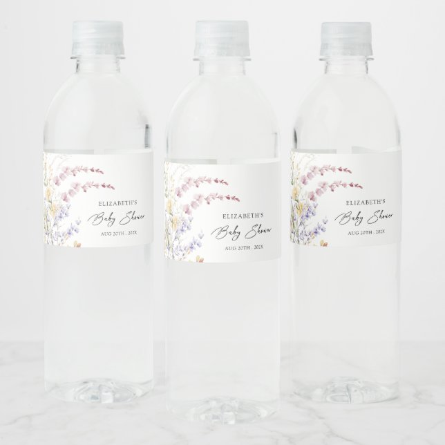 Baby in Bloom Wildflowers Baby Shower Water Bottle Label (Bottles)