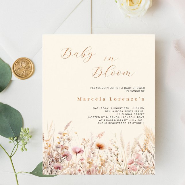 Baby in bloom wildflowers beige budget shower (Creator Uploaded)
