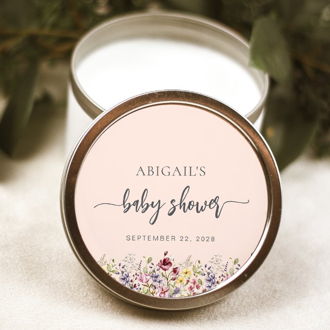 Baby in Bloom Wildflowers Blush Pink Baby Shower Classic Round Sticker (Creator Uploaded)