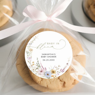 Baby In Bloom Wildflowers Boho Baby Shower  Classic Round Sticker