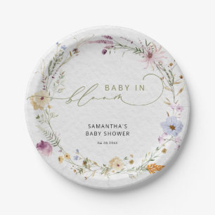 Baby in Bloom Wildflowers Boho Baby Shower Paper Plate