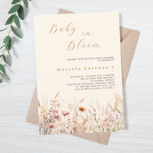 Baby in bloom wildflowers cream beige shower invitation