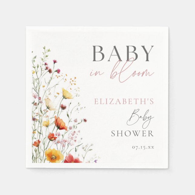 Baby In Bloom Wildflowers Floral Baby Shower Napkin (Front)