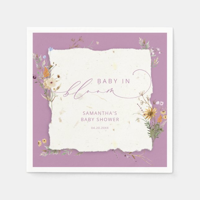 Baby in Bloom Wildflowers Modern Baby Shower Napkin (Front)