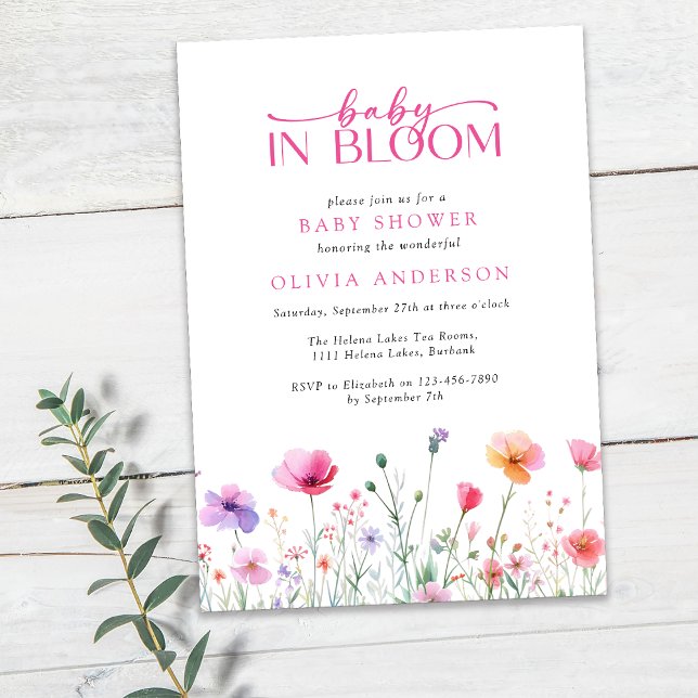 Baby in Bloom Wildlflower Pink Baby Shower Invitation (Creator Uploaded)