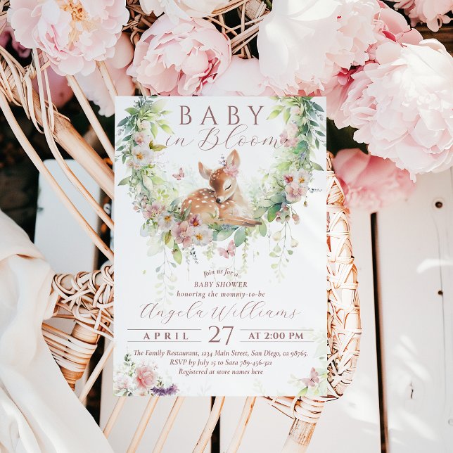 Baby in Bloom Woodland Floral Baby Girl Shower Invitation (Creator Uploaded)