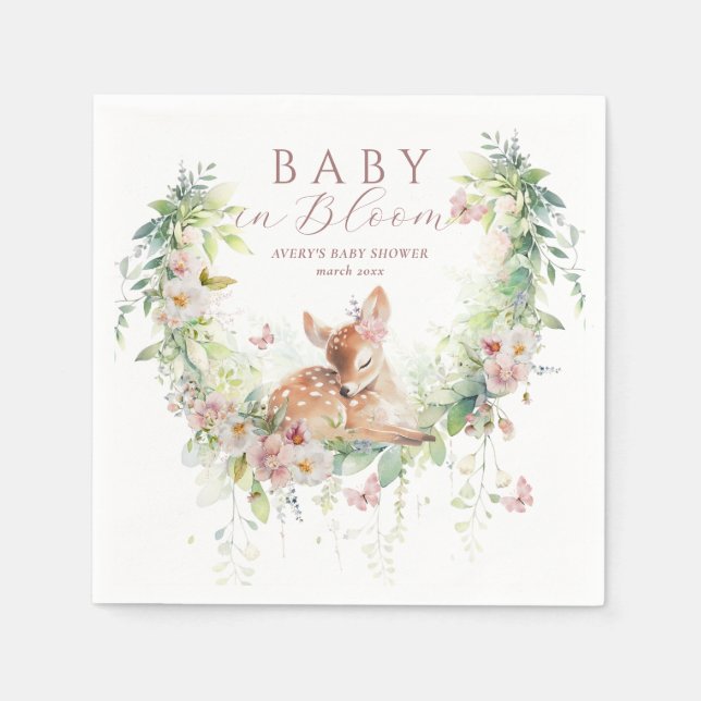 Baby in Bloom Woodland Floral Baby Girl Shower Napkin (Front)