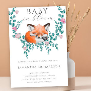 Baby in bloom Woodland Fox Floral Baby Shower Invitation