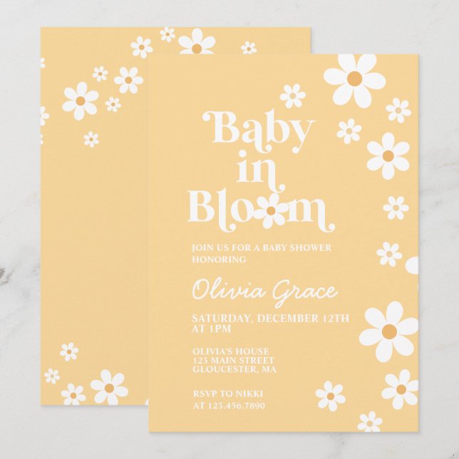 Baby in Bloom yellow Daisy Baby Shower Invitation (Front/Back)