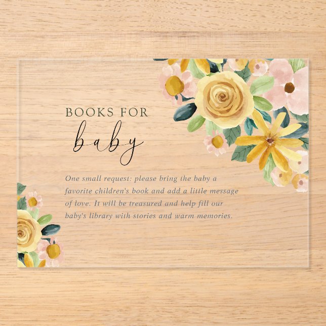 Baby in Bloom Yellow Floral Book for Baby Acrylic Invitations (Front)