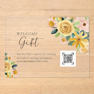 Baby in Bloom Yellow Floral Gift Registry Acrylic Invitations