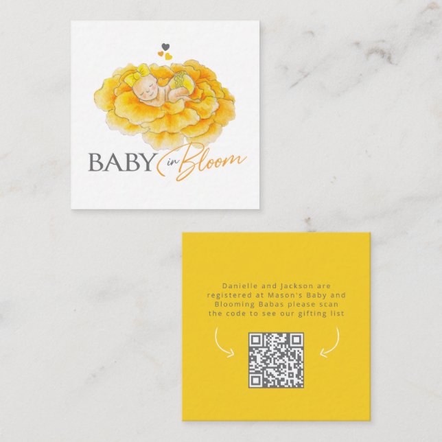 Baby in bloom yellow registry baby shower card  (Front/Back)