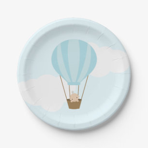 Baby in Blue Hot Air Balloon Baby Shower Paper Plate