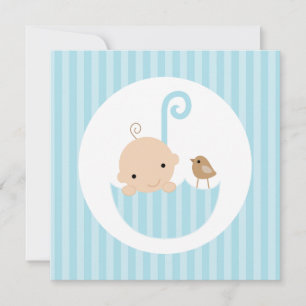Baby in Blue Umbrella Baby Shower Invitation