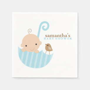Baby in Blue Umbrella Baby Shower Napkin