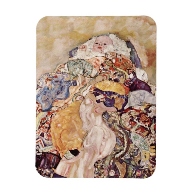Baby in Brightly Coloured Quilt Magnet (Vertical)
