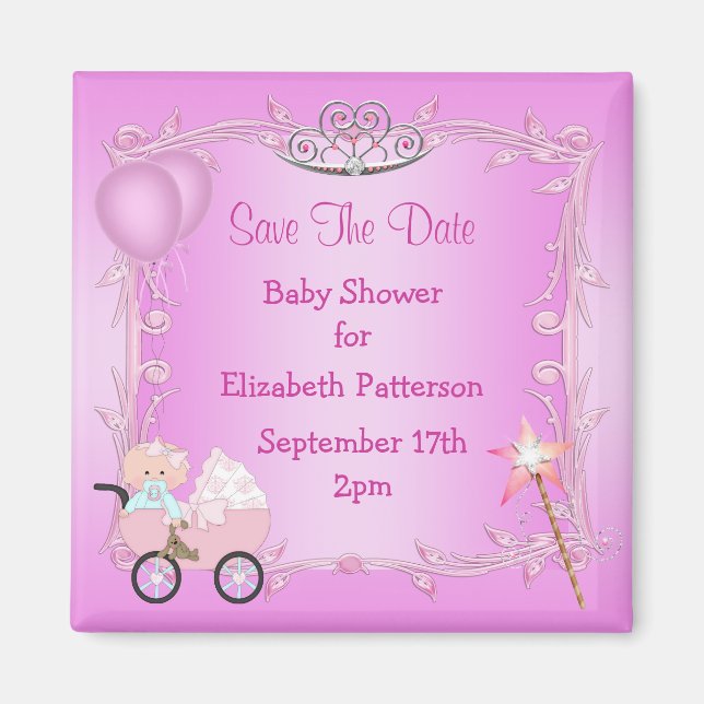 Baby in Carriage Pink Baby Shower Save The Date Magnet (Front)