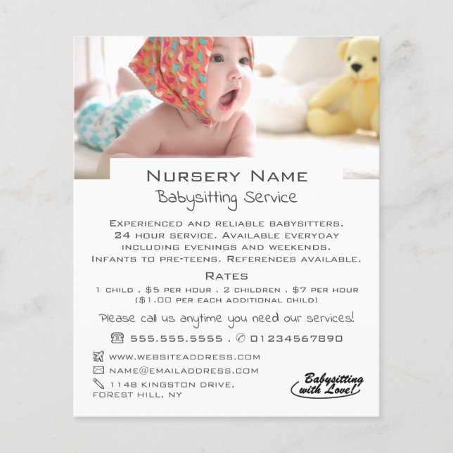 Baby in Cot, Babysitter, Daycare, Nursery Advert Flyer (Front)